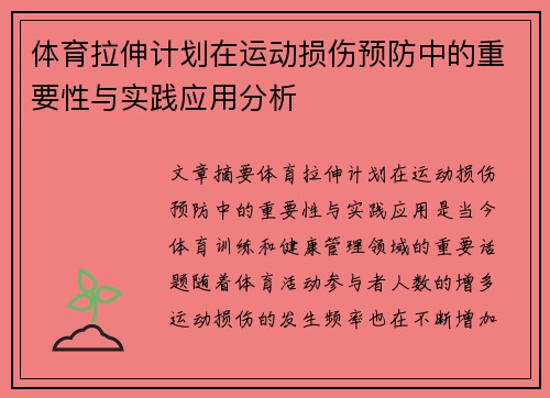 体育拉伸计划在运动损伤预防中的重要性与实践应用分析